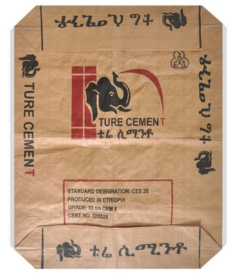 स्क्वायर पीपी टुकड़े टुकड़े में क्राफ्ट पेपर बैग फ्लेक्सिलूप लेपित 50 किलो बुना पॉलीप्रोपाइलीन प्लास्टिक बैग